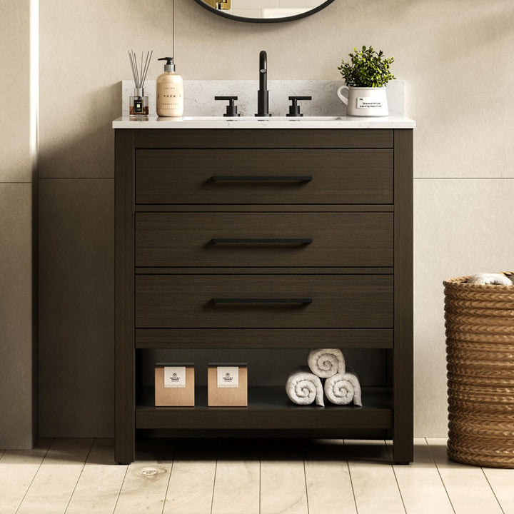 30 Inch Single Bathroom Vanity In Mocha Brown With Backsplash Mocha Brown Finish - KITCHEN & BATH by Joshua Marshal