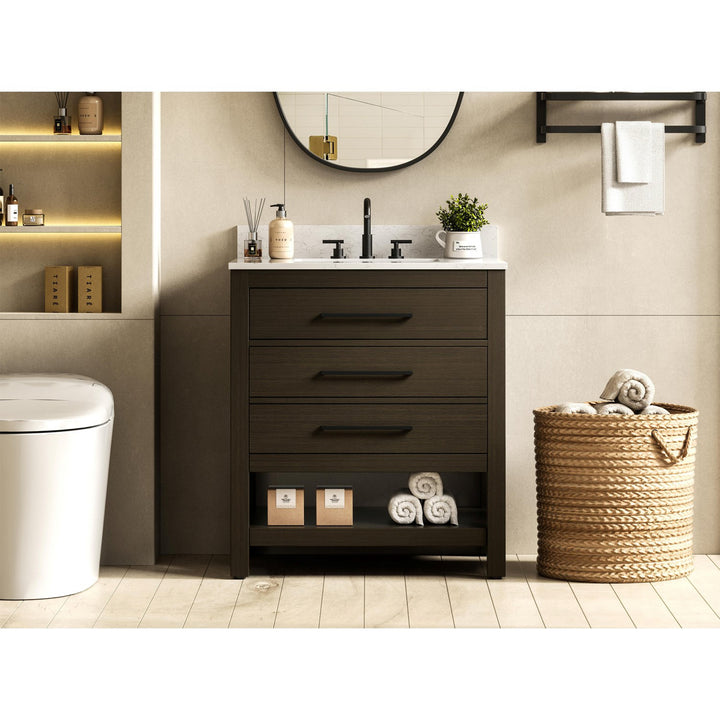 30 Inch Single Bathroom Vanity In Mocha Brown With Backsplash