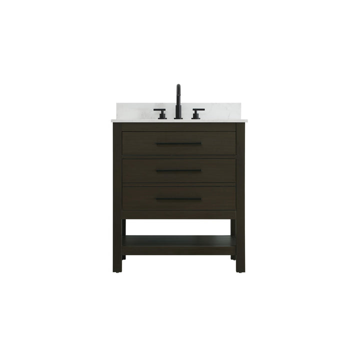 30 Inch Single Bathroom Vanity In Mocha Brown With Backsplash - View 3 - Joshua Marshal