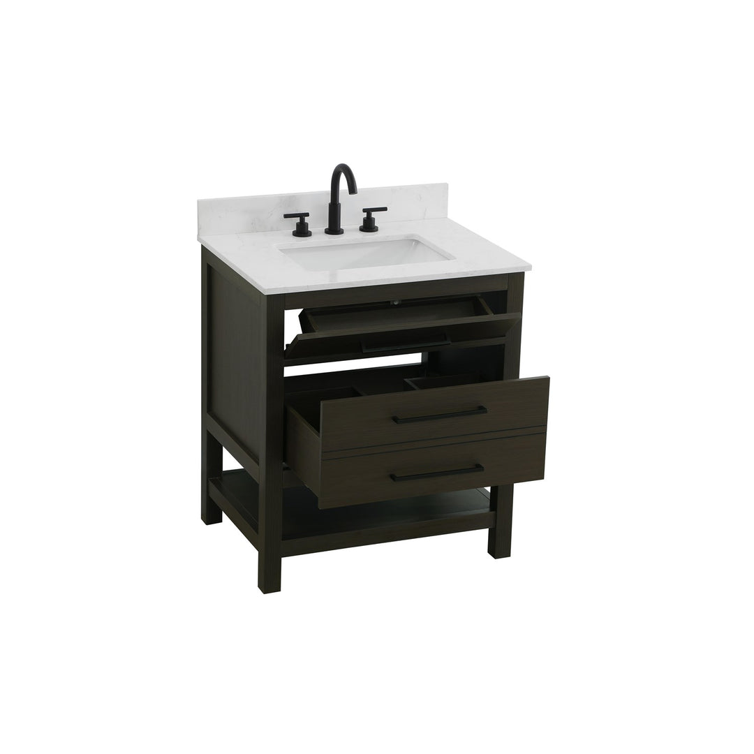30 Inch Single Bathroom Vanity In Mocha Brown With Backsplash - View 4 - Joshua Marshal
