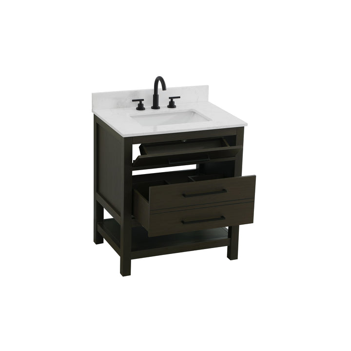 30 Inch Single Bathroom Vanity In Mocha Brown With Backsplash - View 4 - Joshua Marshal