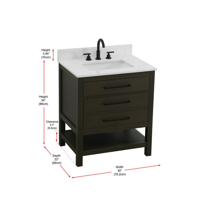30 Inch Single Bathroom Vanity In Mocha Brown With Backsplash - View 6 - Joshua Marshal