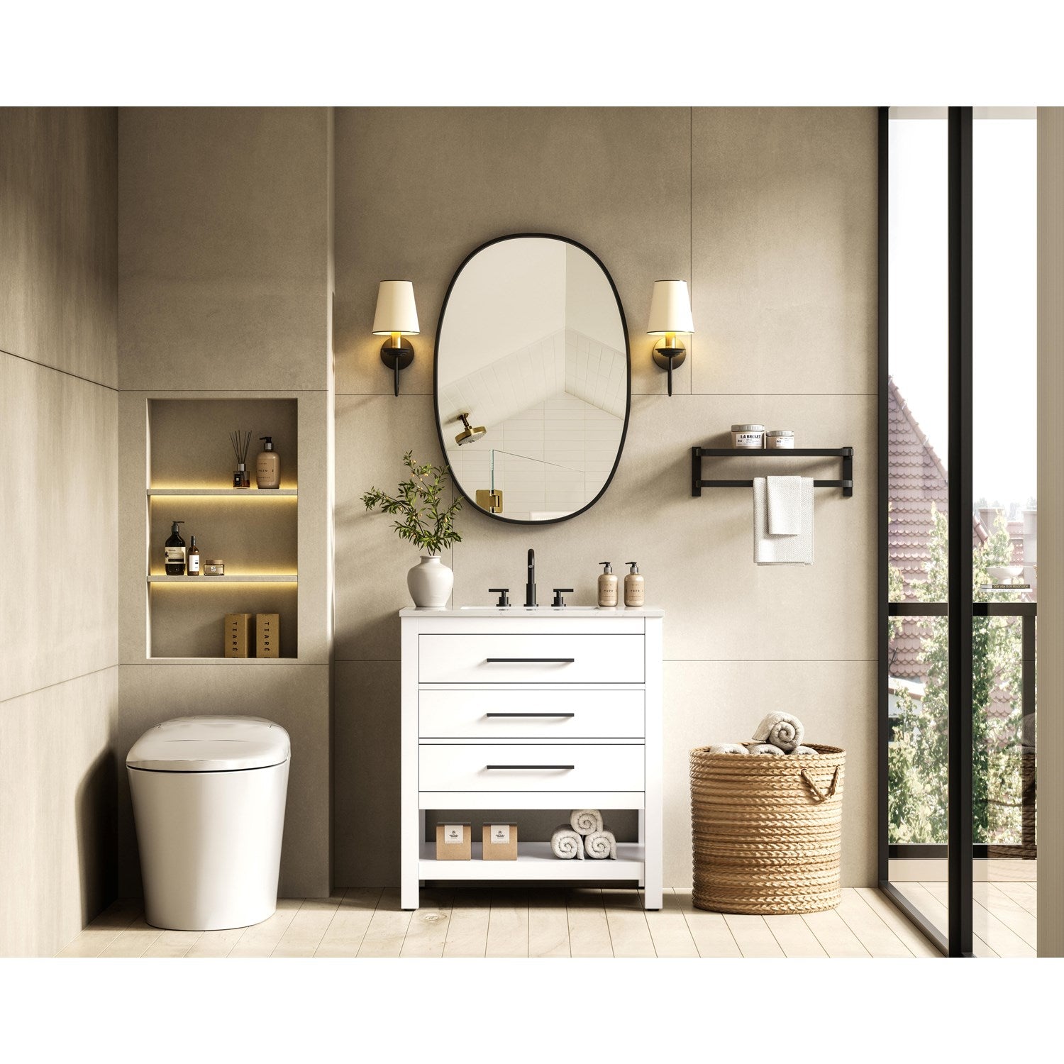 30 Inch Single Bathroom Vanity In White - View 2 - Joshua Marshal