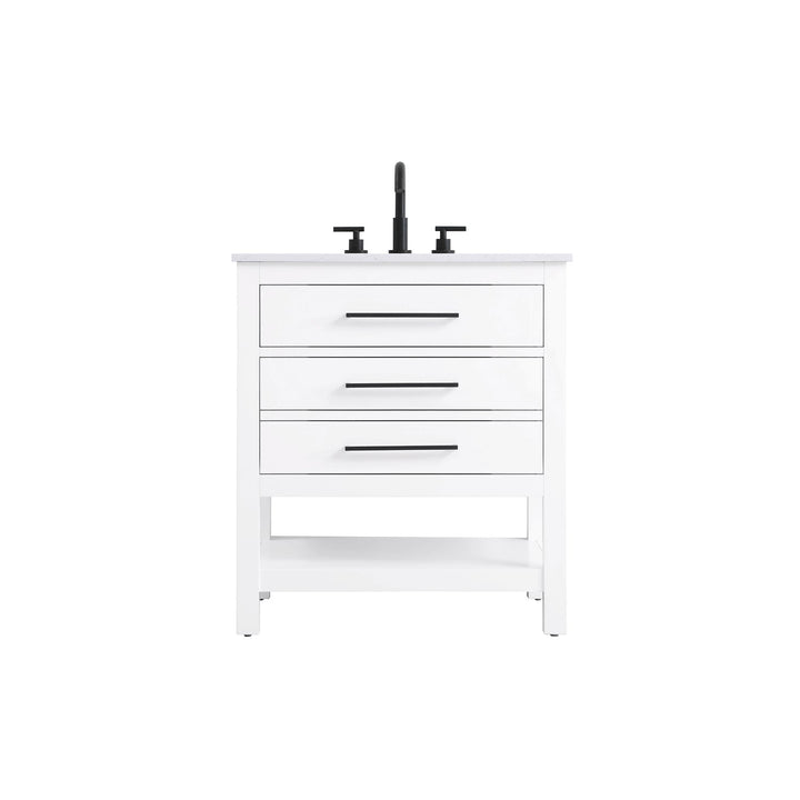 30 Inch Single Bathroom Vanity In White - View 3 - Joshua Marshal