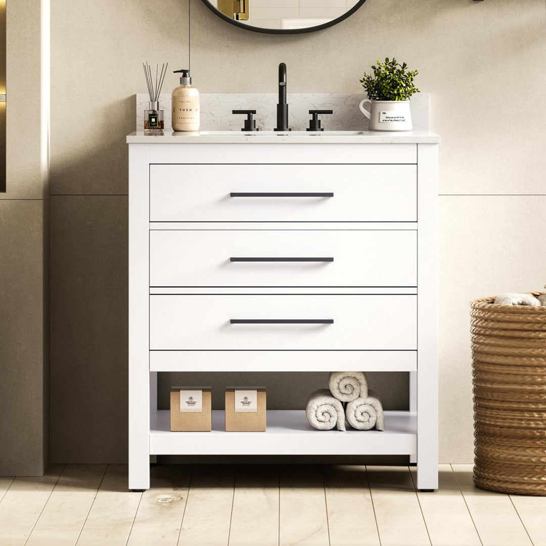 30 Inch Single Bathroom Vanity In White With Backsplash White Finish - KITCHEN & BATH by Joshua Marshal