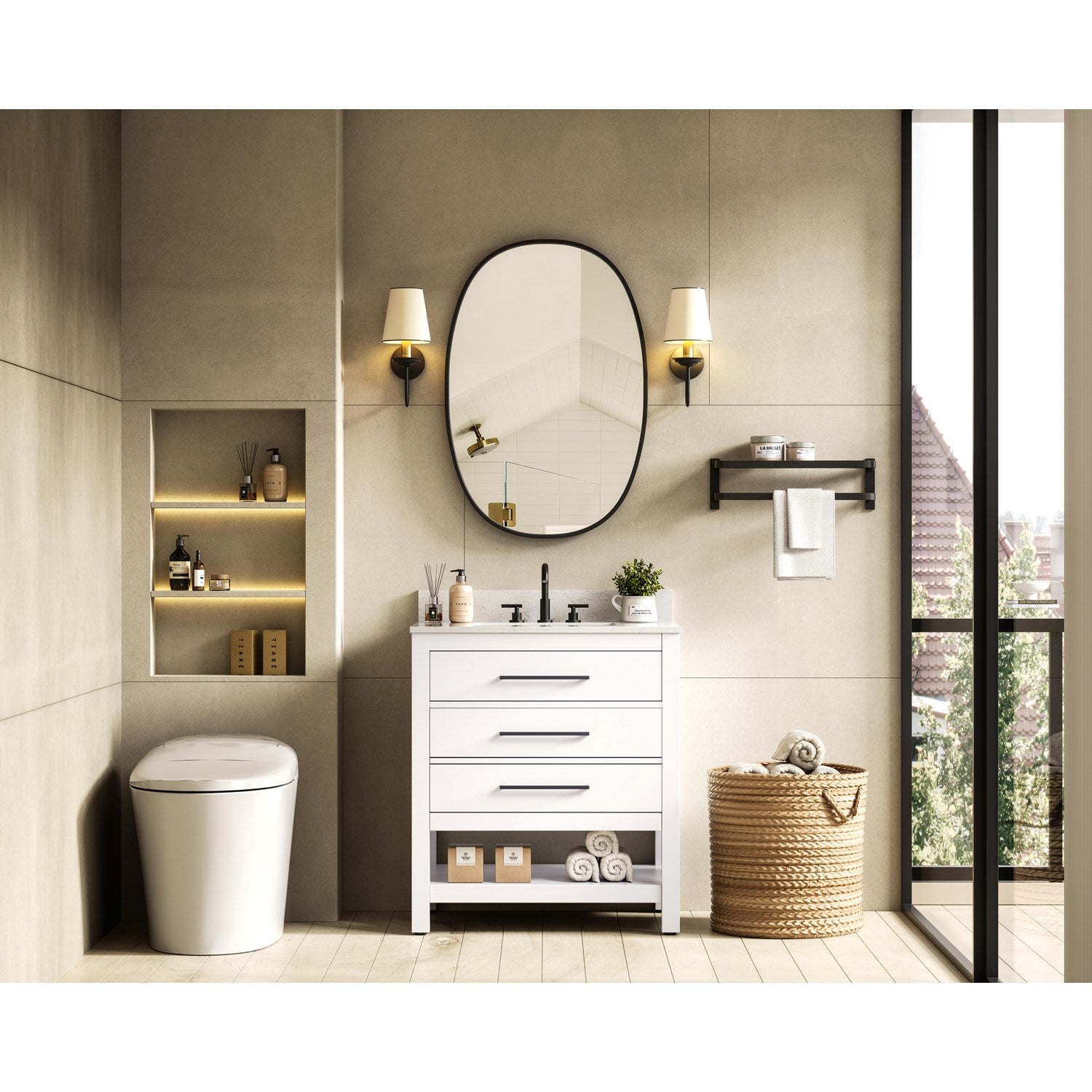 30 Inch Single Bathroom Vanity In White With Backsplash - View 2 - Joshua Marshal