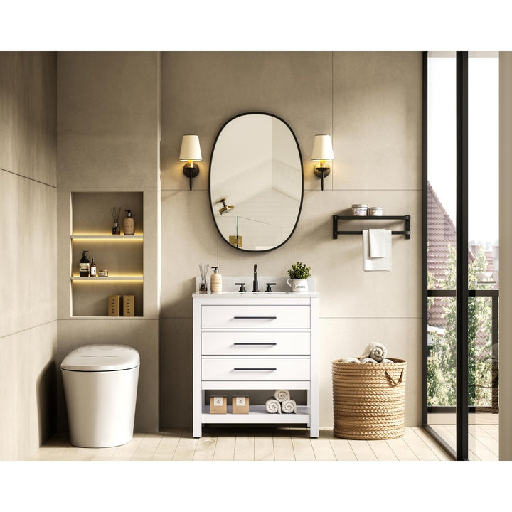 30 Inch Single Bathroom Vanity In White With Backsplash - View 2 - Joshua Marshal