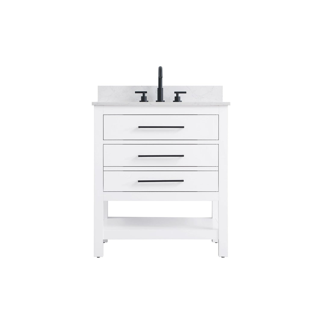 30 Inch Single Bathroom Vanity In White With Backsplash - View 3 - Joshua Marshal