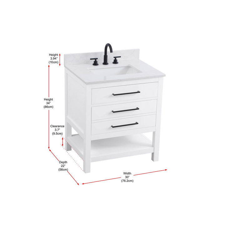30 Inch Single Bathroom Vanity In White With Backsplash - View 6 - Joshua Marshal