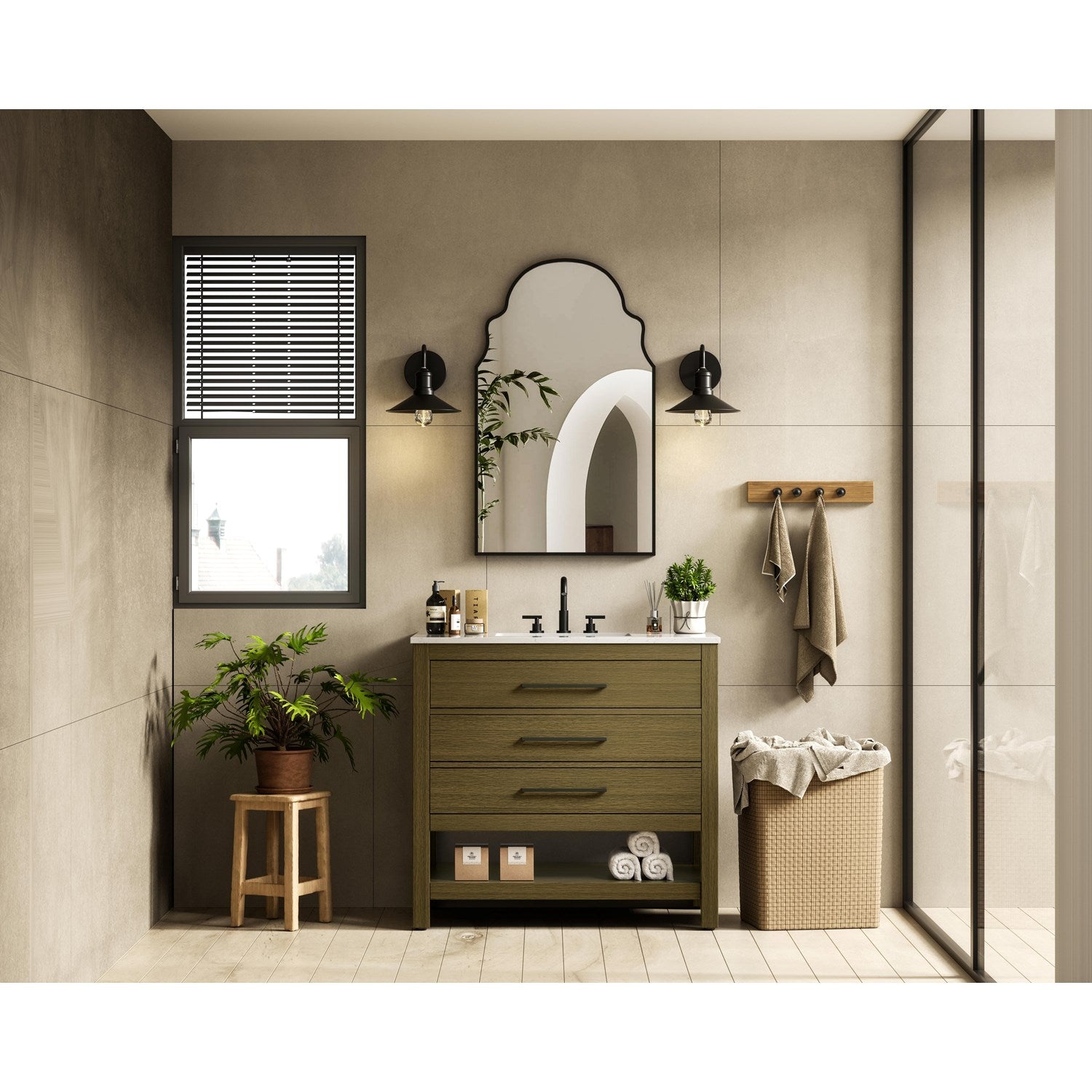 36 Inch Single Bathroom Vanity In Chestnut Brown - View 2 - Joshua Marshal