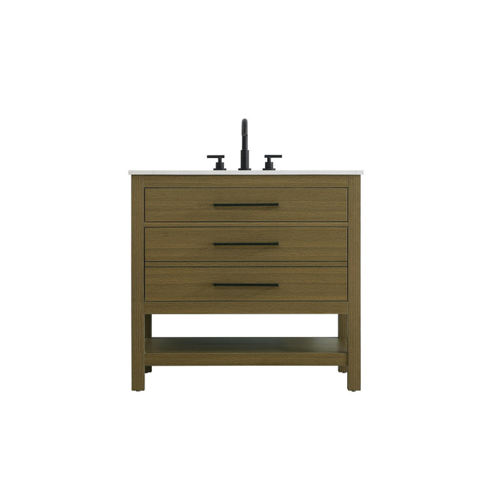 36 Inch Single Bathroom Vanity In Chestnut Brown - View 3 - Joshua Marshal