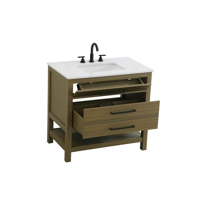 36 Inch Single Bathroom Vanity In Chestnut Brown - View 4 - Joshua Marshal