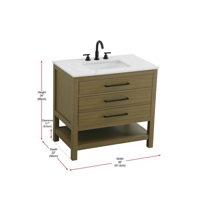 36 Inch Single Bathroom Vanity In Chestnut Brown - View 6 - Joshua Marshal