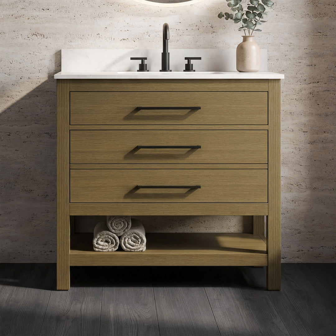 36 Inch Single Bathroom Vanity In Chestnut Brown With Backsplash Chestnut Brown Finish - KITCHEN & BATH by Joshua Marshal