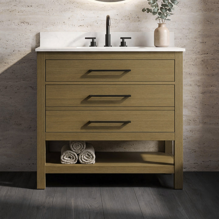 36 Inch Single Bathroom Vanity In Chestnut Brown With Backsplash Chestnut Brown Finish - KITCHEN & BATH by Joshua Marshal