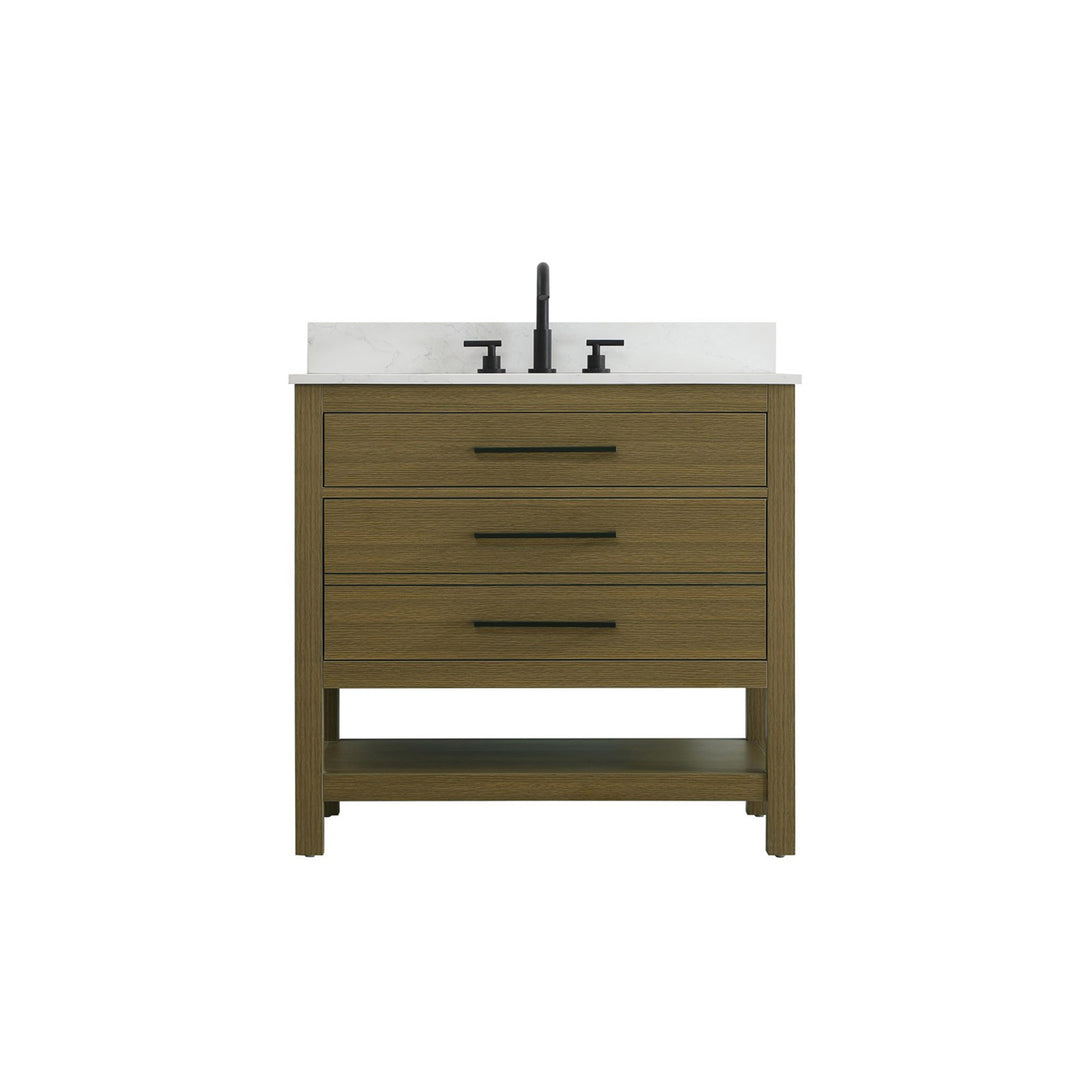 36 Inch Single Bathroom Vanity In Chestnut Brown With Backsplash - View 3 - Joshua Marshal