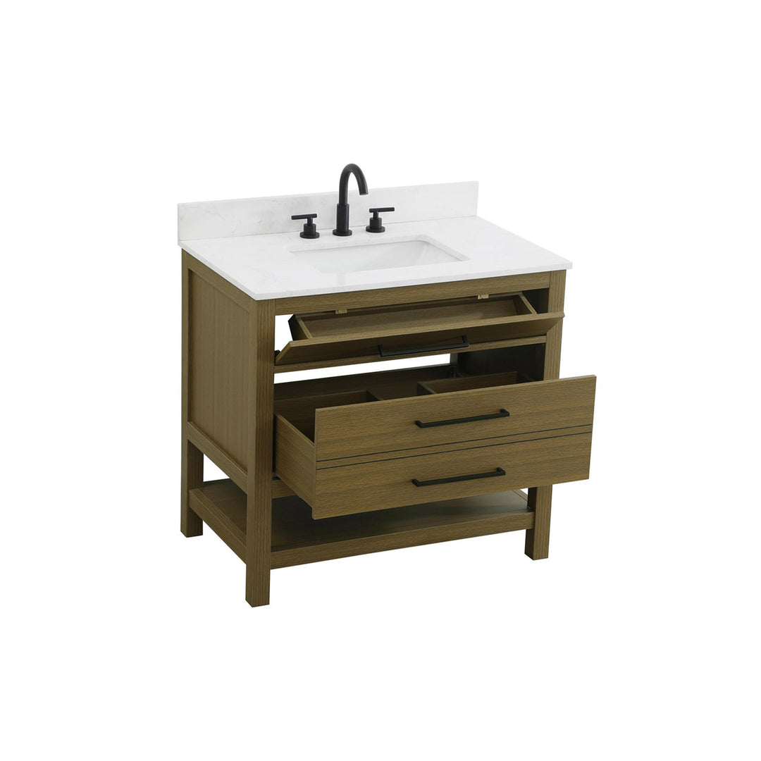 36 Inch Single Bathroom Vanity In Chestnut Brown With Backsplash - View 4 - Joshua Marshal