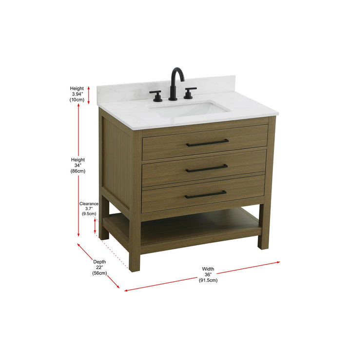 36 Inch Single Bathroom Vanity In Chestnut Brown With Backsplash - View 5 - Joshua Marshal