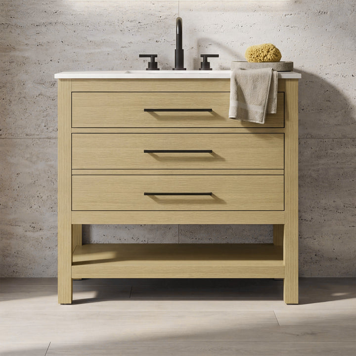 36 Inch Single Bathroom Vanity In Honey Brown Honey Brown Finish - KITCHEN & BATH by Joshua Marshal