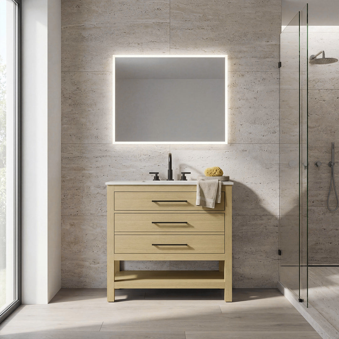 36 Inch Single Bathroom Vanity In Honey Brown - View 2 - Joshua Marshal