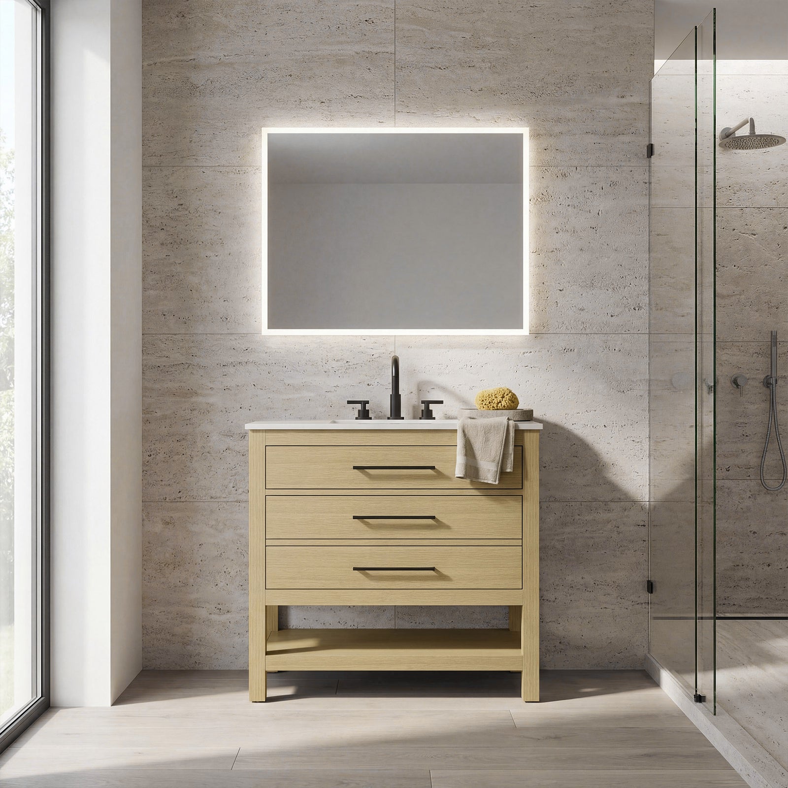 36 Inch Single Bathroom Vanity In Honey Brown - View 2 - Joshua Marshal