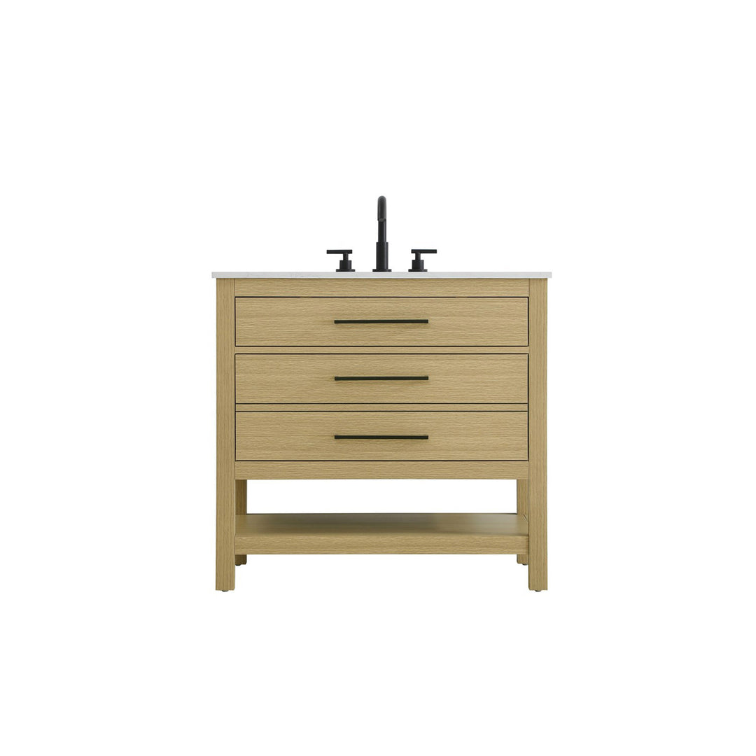 36 Inch Single Bathroom Vanity In Honey Brown - View 3 - Joshua Marshal