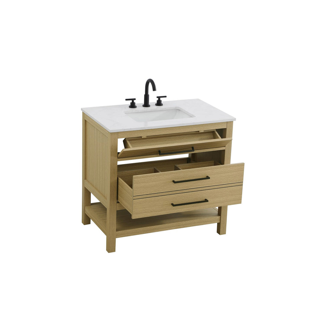 36 Inch Single Bathroom Vanity In Honey Brown - View 4 - Joshua Marshal
