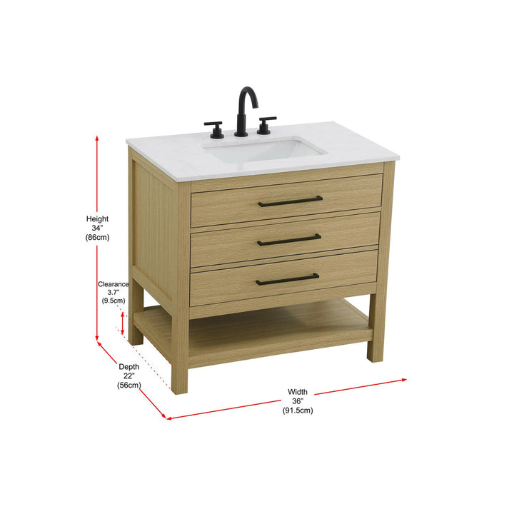 36 Inch Single Bathroom Vanity In Honey Brown - View 5 - Joshua Marshal