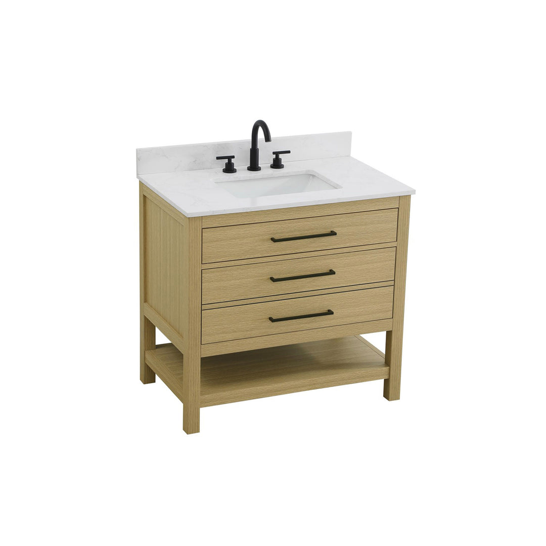 36 Inch Single Bathroom Vanity In Honey Brown With Backsplash - View 3 - Joshua Marshal