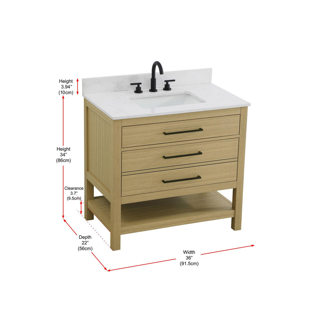 36 Inch Single Bathroom Vanity In Honey Brown With Backsplash - View 5 - Joshua Marshal