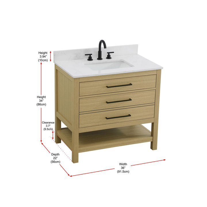 36 Inch Single Bathroom Vanity In Honey Brown With Backsplash - View 5 - Joshua Marshal