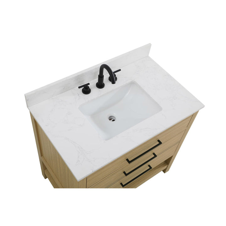 36 Inch Single Bathroom Vanity In Honey Brown With Backsplash - View 6 - Joshua Marshal