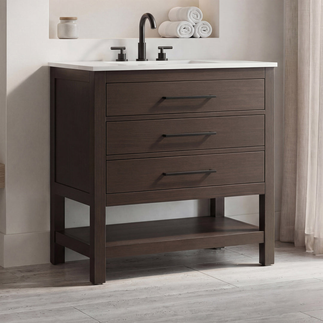 36 Inch Single Bathroom Vanity In Mocha Brown Mocha Brown Finish - KITCHEN & BATH by Joshua Marshal