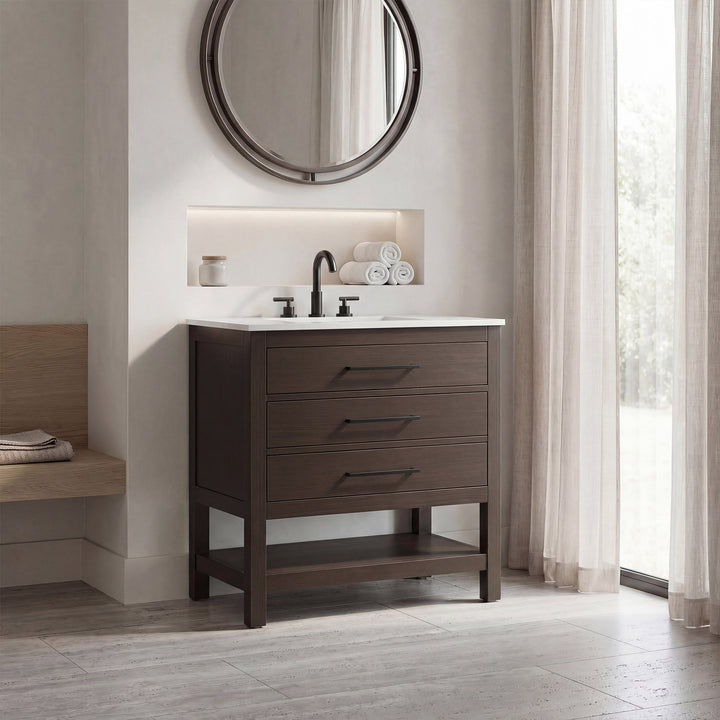 36 Inch Single Bathroom Vanity In Mocha Brown - View 2 - Joshua Marshal
