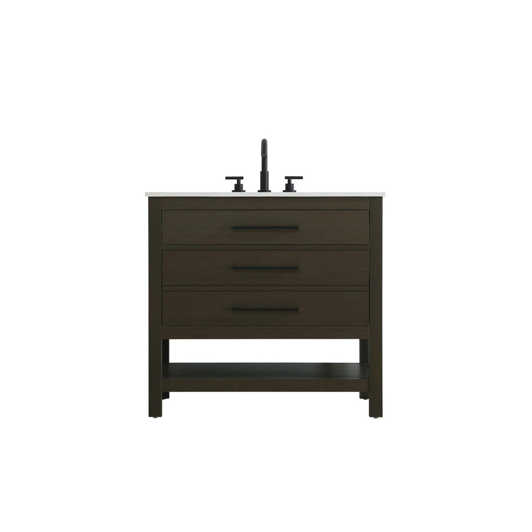 36 Inch Single Bathroom Vanity In Mocha Brown - View 3 - Joshua Marshal