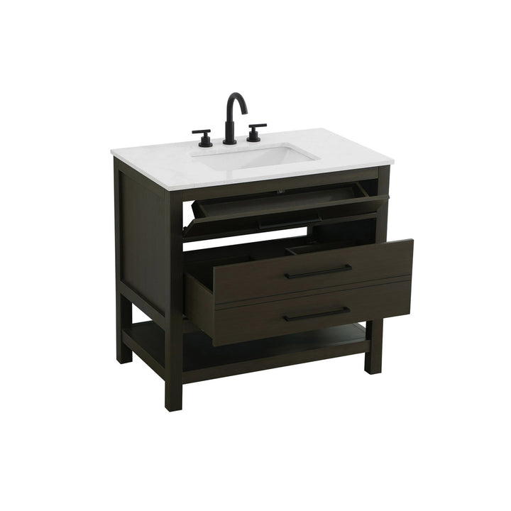 36 Inch Single Bathroom Vanity In Mocha Brown - View 4 - Joshua Marshal