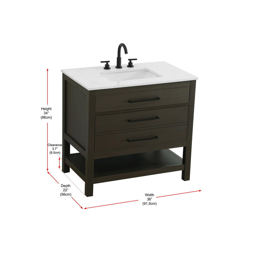 36 Inch Single Bathroom Vanity In Mocha Brown - View 5 - Joshua Marshal