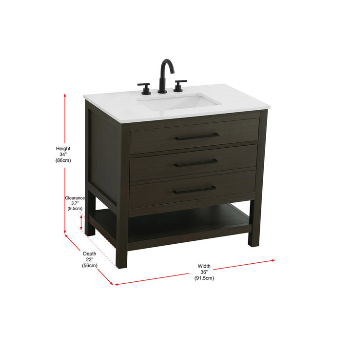 36 Inch Single Bathroom Vanity In Mocha Brown - View 5 - Joshua Marshal