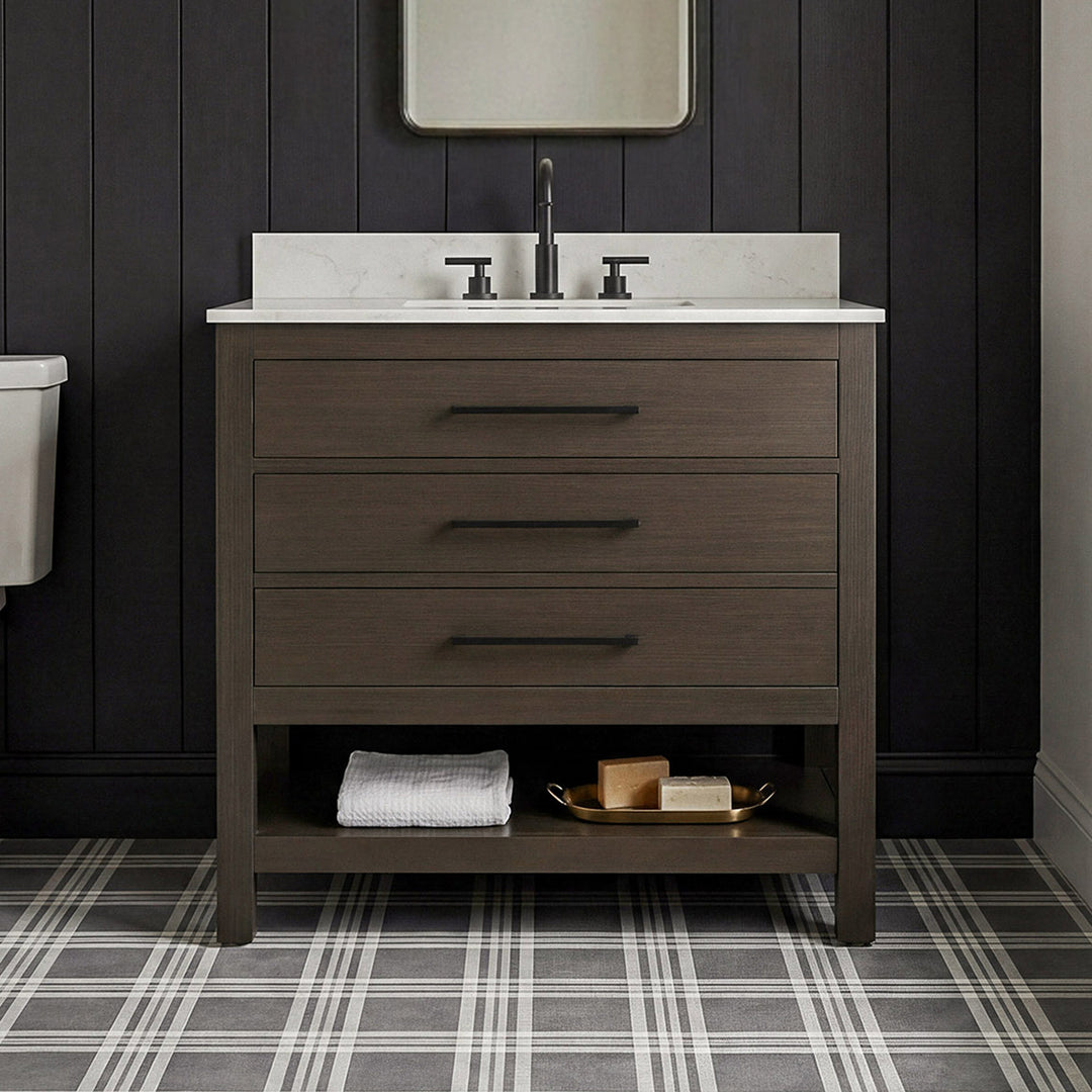 36 Inch Single Bathroom Vanity In Mocha Brown With Backsplash Mocha Brown Finish - KITCHEN & BATH by Joshua Marshal