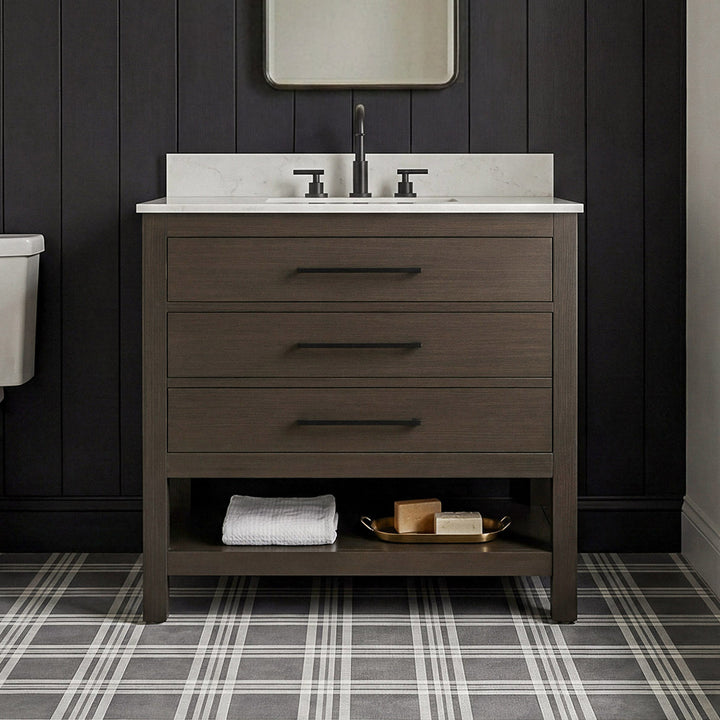 36 Inch Single Bathroom Vanity In Mocha Brown With Backsplash Mocha Brown Finish - KITCHEN & BATH by Joshua Marshal