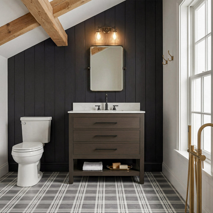 36 Inch Single Bathroom Vanity In Mocha Brown With Backsplash - View 2 - Joshua Marshal