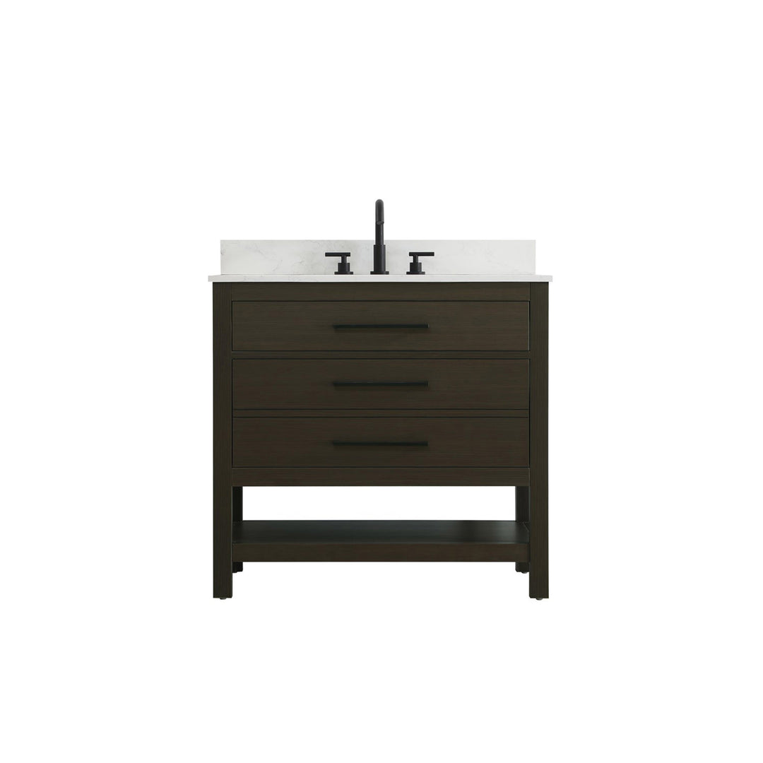 36 Inch Single Bathroom Vanity In Mocha Brown With Backsplash - View 3 - Joshua Marshal