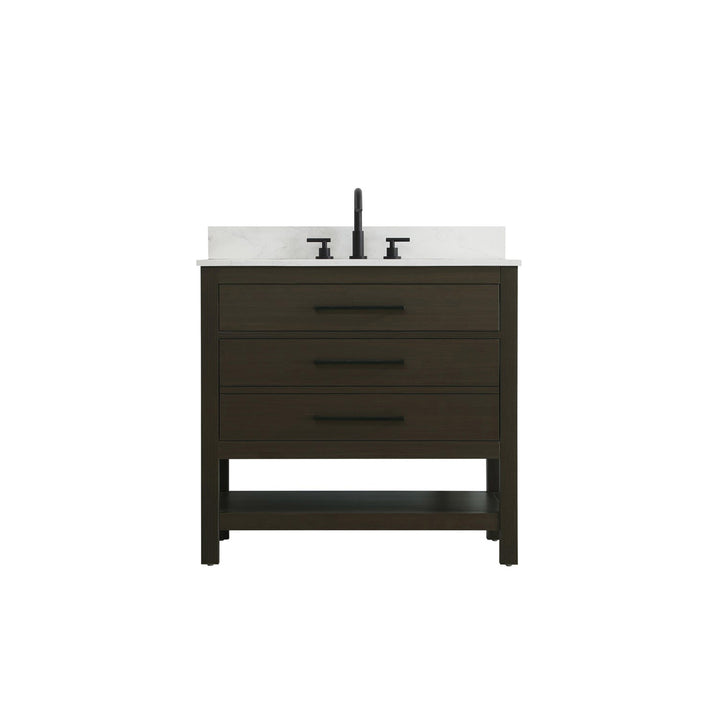 36 Inch Single Bathroom Vanity In Mocha Brown With Backsplash - View 3 - Joshua Marshal