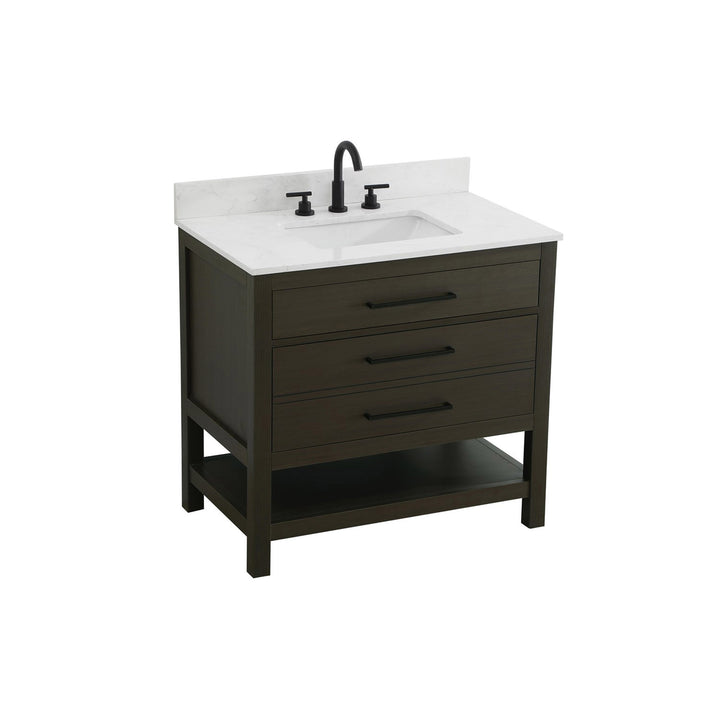 36 Inch Single Bathroom Vanity In Mocha Brown With Backsplash - View 4 - Joshua Marshal