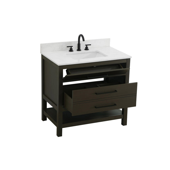 36 Inch Single Bathroom Vanity In Mocha Brown With Backsplash - View 5 - Joshua Marshal