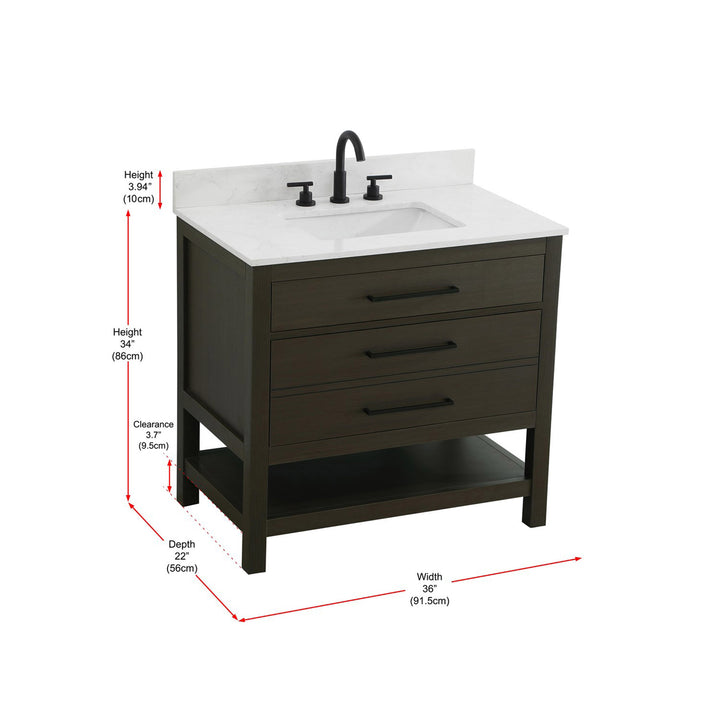 36 Inch Single Bathroom Vanity In Mocha Brown With Backsplash - View 6 - Joshua Marshal