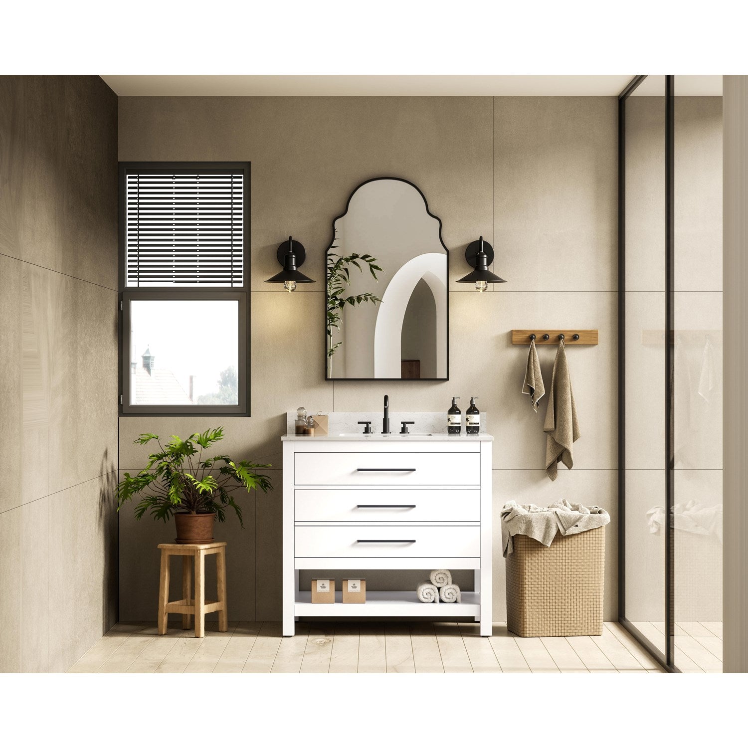 36 Inch Single Bathroom Vanity In White - View 2 - Joshua Marshal