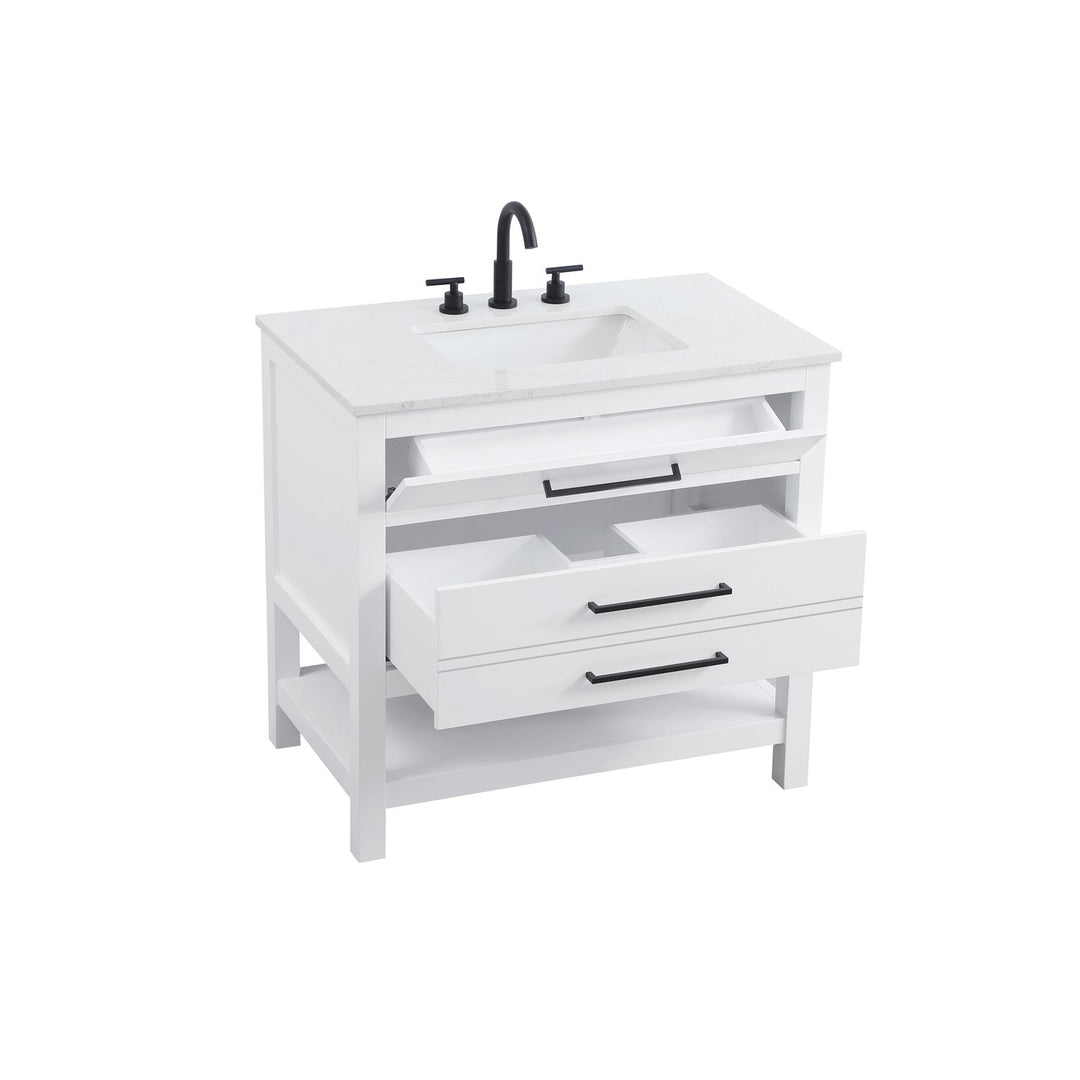 36 Inch Single Bathroom Vanity In White - View 4 - Joshua Marshal
