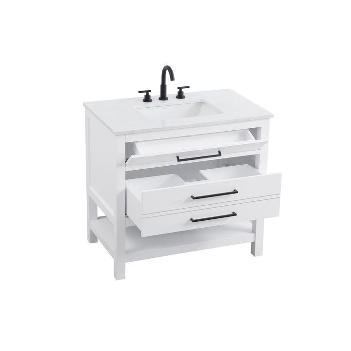 36 Inch Single Bathroom Vanity In White - View 4 - Joshua Marshal