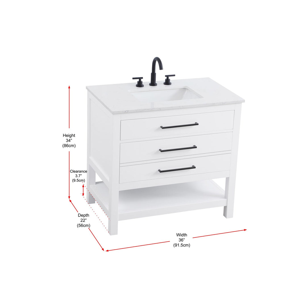 36 Inch Single Bathroom Vanity In White - View 6 - Joshua Marshal